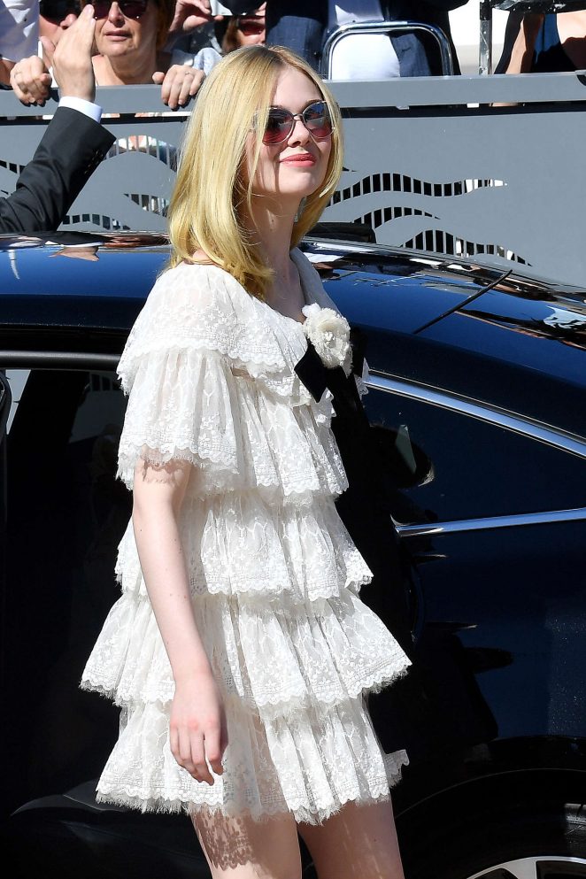 Elle Fanning in Mini Dress Out in Cannes