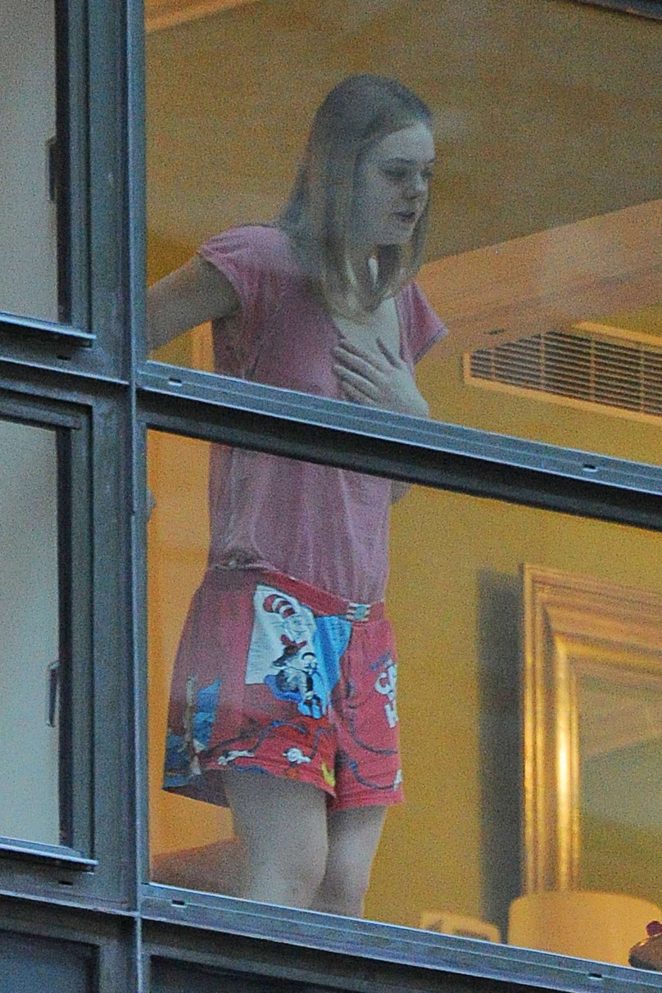 Elle Fanning in Pajama Bottoms in New York