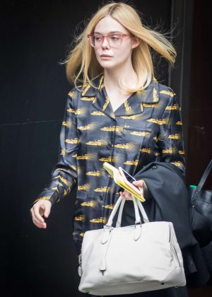 Elle Fanning in pajamas out in New York