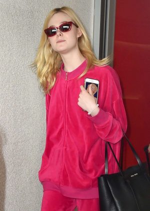 Elle Fanning in Pink at LAX Airport in Los Angeles