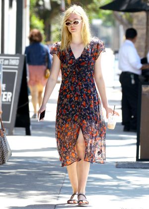 Elle Fanning in Summer Dress out in Studio City