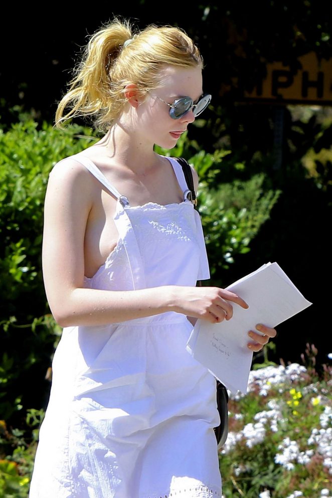 Elle Fanning in White Dress out in LA 