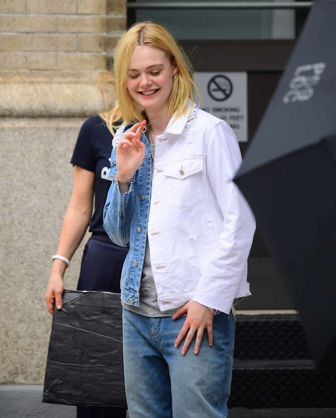 Elle Fanning on set of a photoshoot in Tribeca