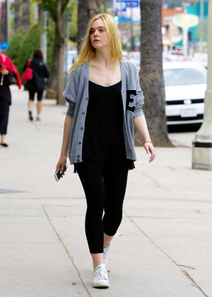 Elle Fanning in Spandex Out and in Studio City