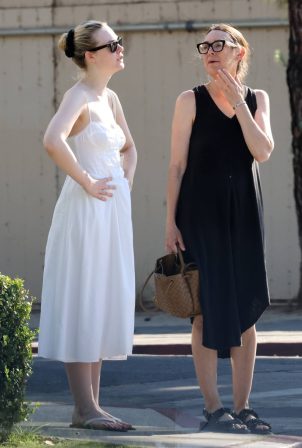 Elle Fanning - Seen in a white dress with her mother Heather Joy Arrington in Beverly Hills
