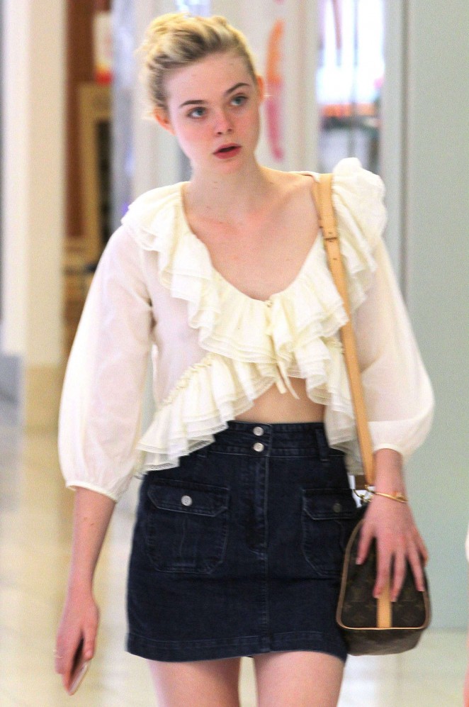 Elle Fanning in Mini Skirt Shopping in Sherman Oaks