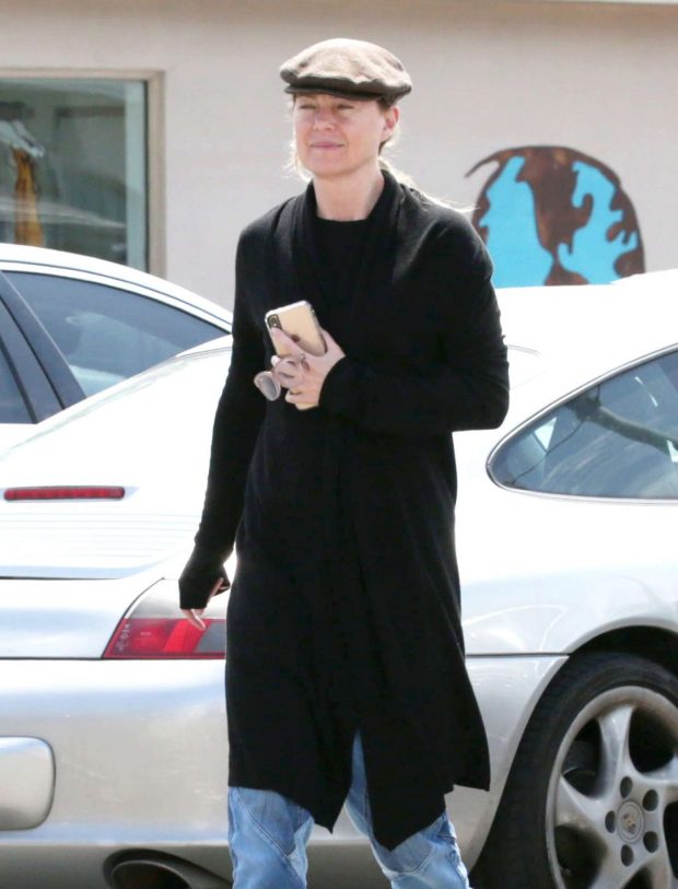 Ellen Pompeo in Black Coat - Out in Malibu