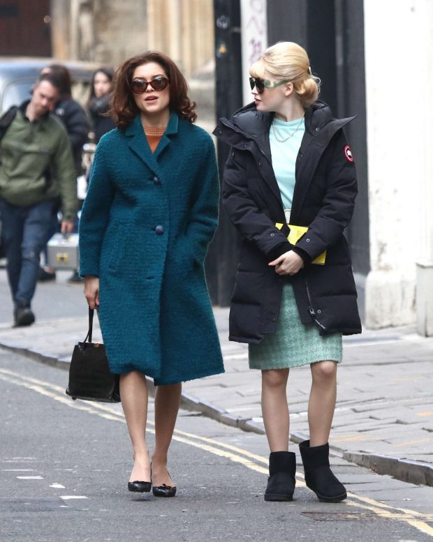 Ellie Bamber and Sophie Cookson - On the set of 'The Trial of Christine Keeler' in Bristol