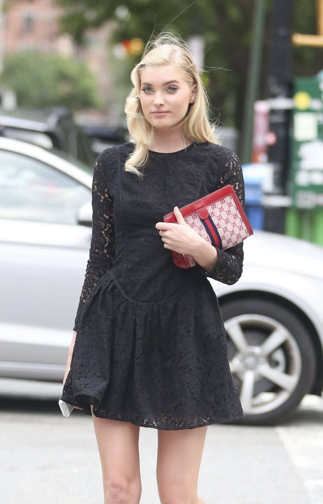 Elsa Hosk in Black Mini Dress out in New York