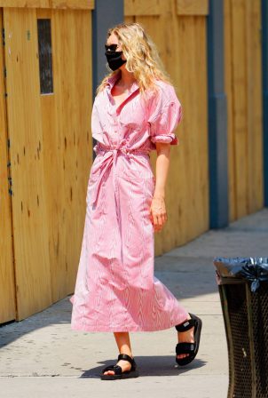 Elsa Hosk in Pink Dress - Out in New York