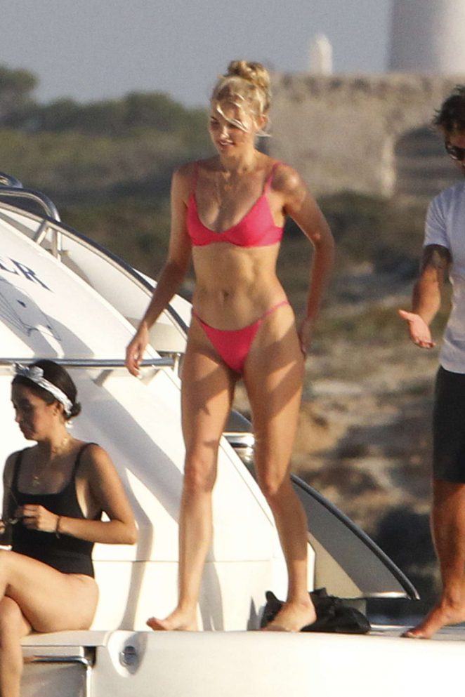 Elsa Hosk in Red Bikini on a yacht in Formentera