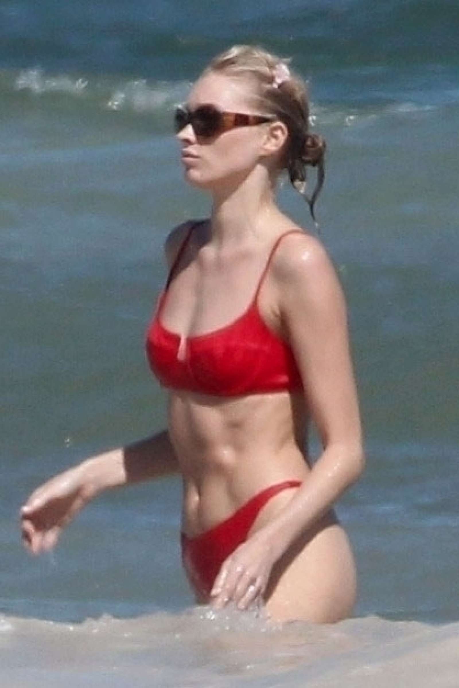 Elsa Hosk in Red Bikini on Tulum Beach in Mexico