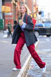 Elsa Hosk - In red oversized pants out in New York City