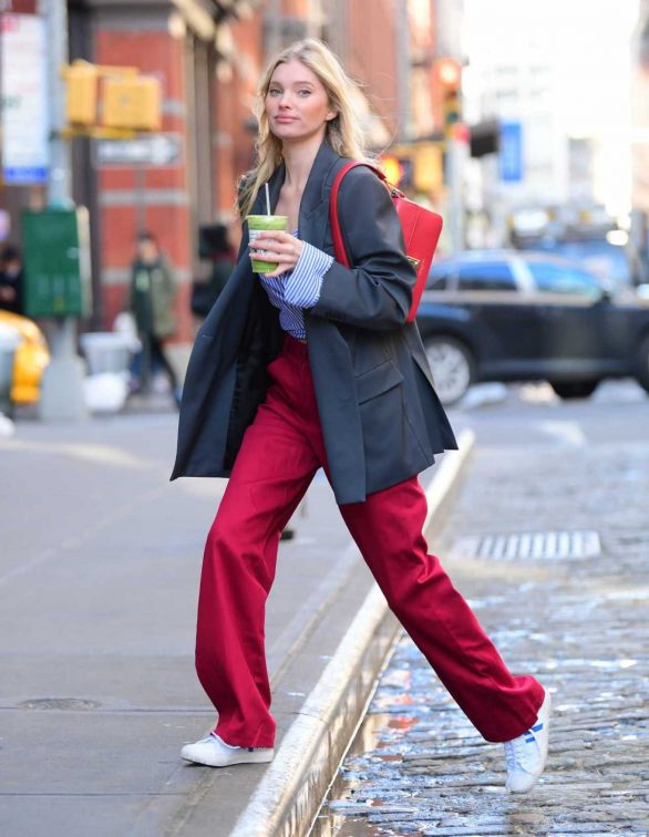 Elsa Hosk - In red oversized pants out in New York City