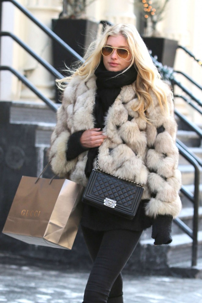 Elsa Hosk in Fur Coat Out in NYC