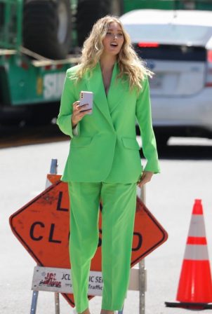 Elsa Hosk - Out in a green pantsuit in Los Angeles
