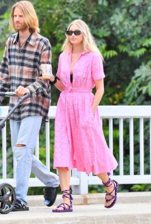 Elsa Hosk - Out in a pink dress for coffee with her husband Tom in Los Angeles