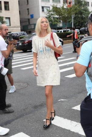 Elsa Hosk - wears a crochet dress while exiting the Coach Fashion Show in NY