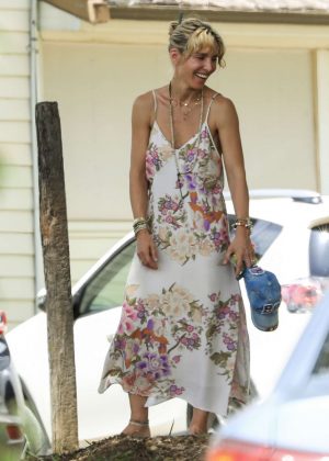 Elsa Pataky in Floral Summer Dress Out in Byron Bay