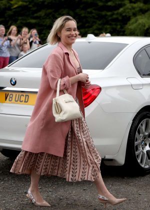 Emilia Clarke - Arriving at Kit Harington and Rose Leslie wedding in Scotland