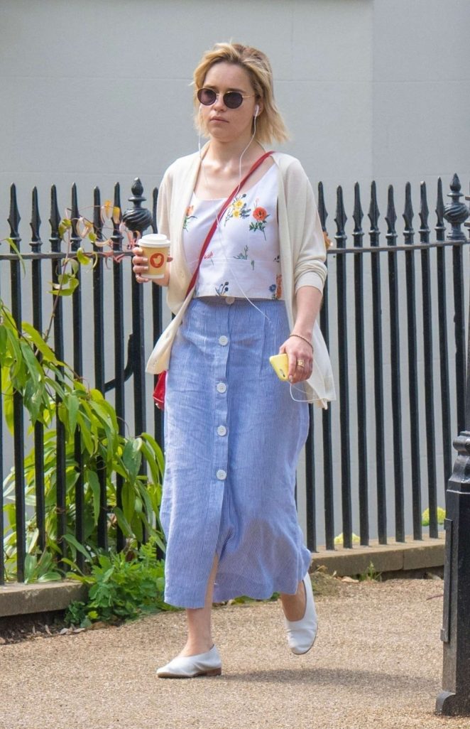 Emilia Clarke in Long Skirt - Grabs a coffee in London