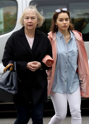 Emilia Clarke with her mother out in London