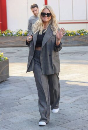 Emily Atack - In a grey trouser suit at Heart radio in London