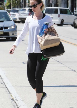 Emily Blunt in Tights Leaving the gym in West Hollywood
