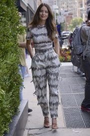 Emily DiDonato - Wears a patterned jumper dress in New York