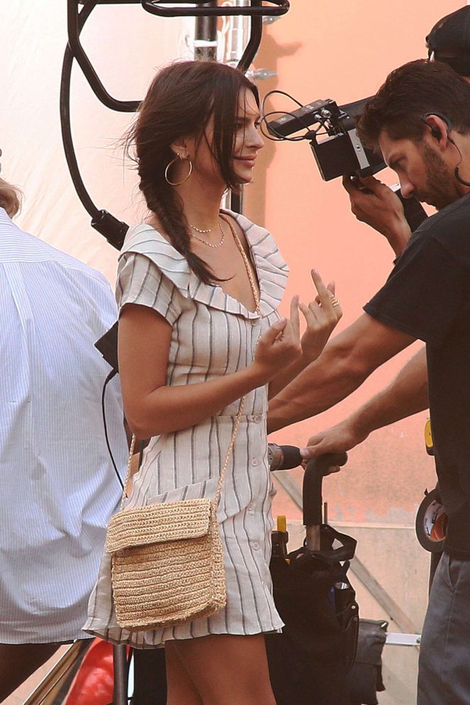 Emily Ratajkowski and Aaron Paul on the set of the 'Welcome home' in Todi