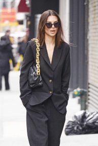 Emily Ratajkowski - In a black oversized suit seen in New York