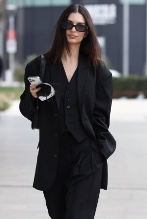 Emily Ratajkowski - In a black suit as she is seen in Milan