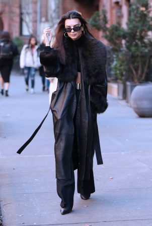 Emily Ratajkowski - In a leather coat in New York