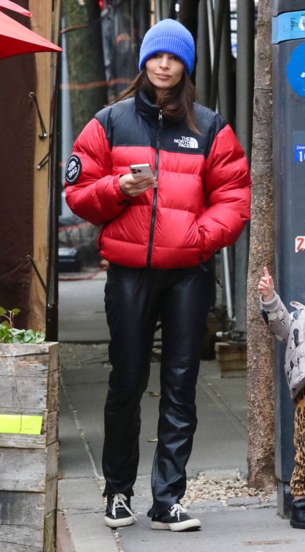 Emily Ratajkowski - In a red puffer jacket while out in New York