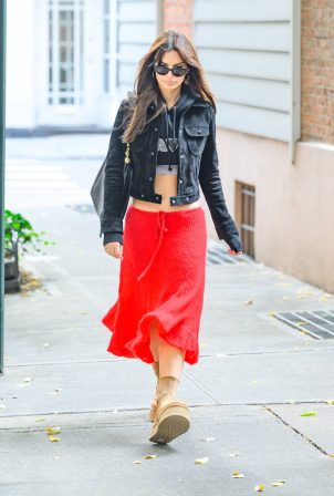 Emily Ratajkowski - In a red skirt on a walk in New York