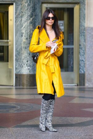 Emily Ratajkowski - In a yellow coat and zebra-striped boots in New York