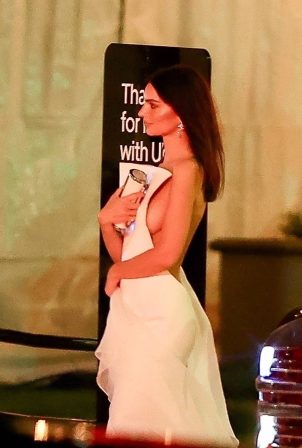 Emily Ratajkowski - In all white as she exits the Vanity Fair Oscars Party in Los Angeles