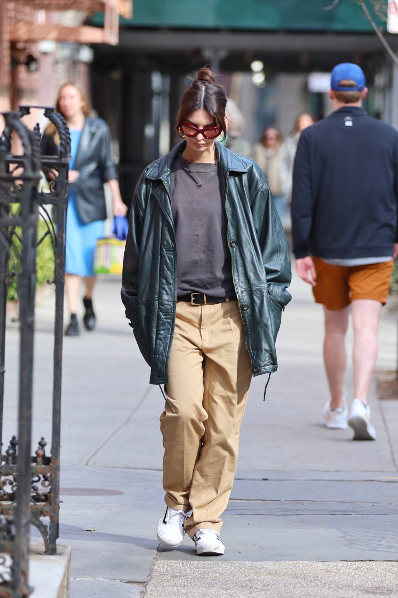 Emily Ratajkowski 2023 : Emily Ratajkowski – In an oversized leather jacket while out in New York-05