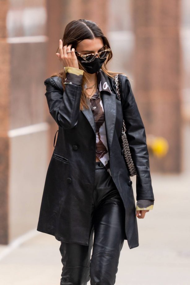 Emily Ratajkowski - In black leather seen at Bar Pitti in New York
