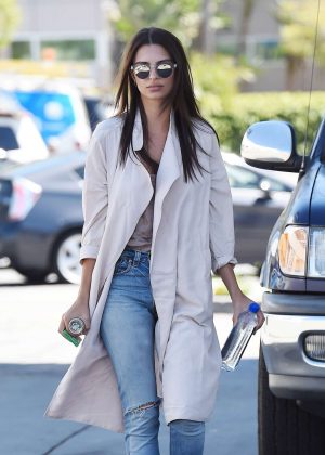 Emily Ratajkowski in Jeans and Coat out in LA