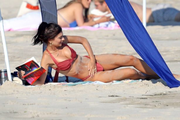 Emily Ratajkowski - In red bikini hits The Beach in The Hamptons