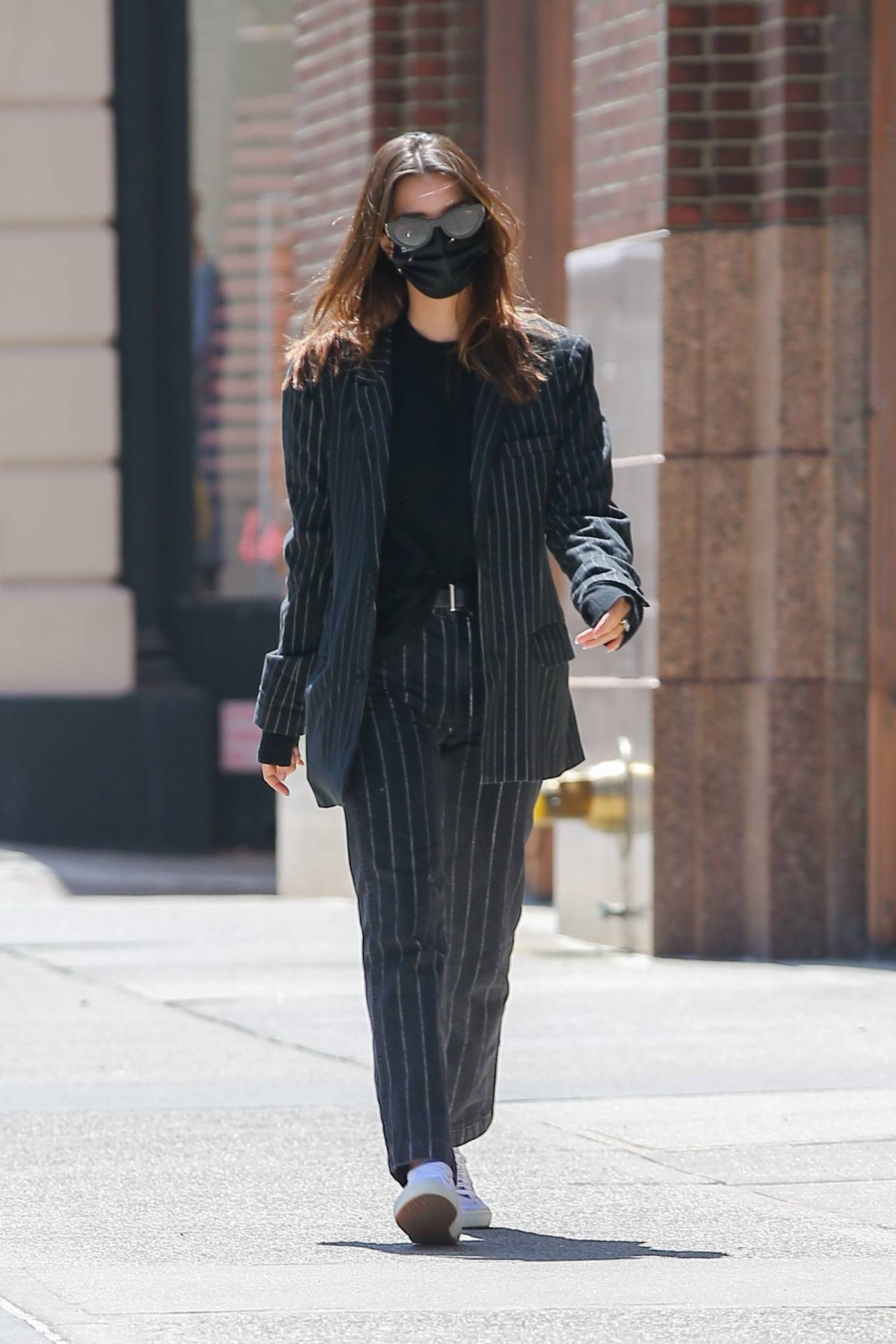 Emily Ratajkowski - Out in a navy blue striped suit in New York-05 ...