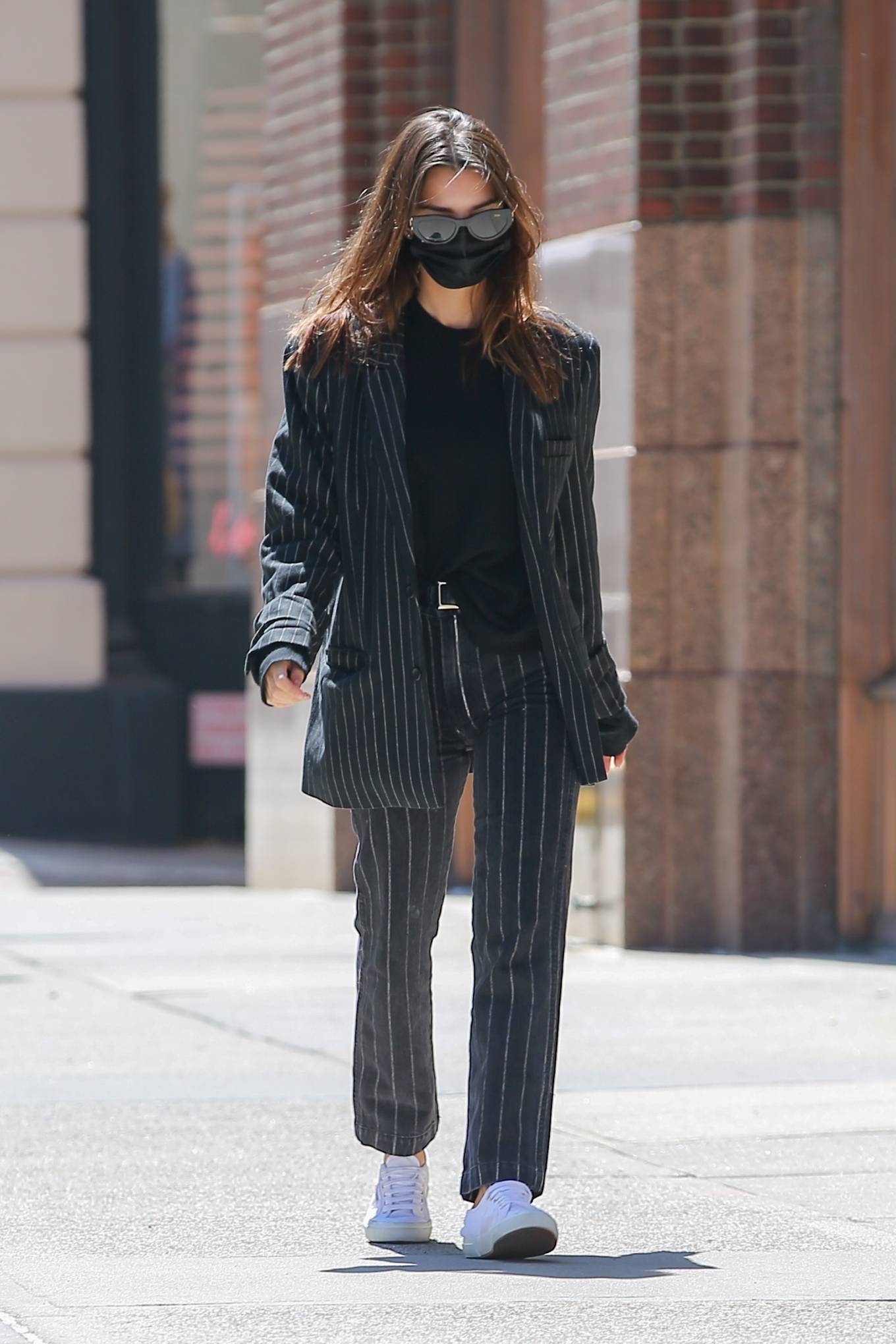 Emily Ratajkowski - Out in a navy blue striped suit in New York-18 ...