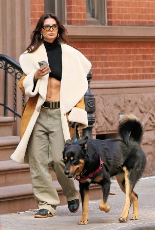 Emily Ratajkowski - Seen while walking her dog Colombo in New York City