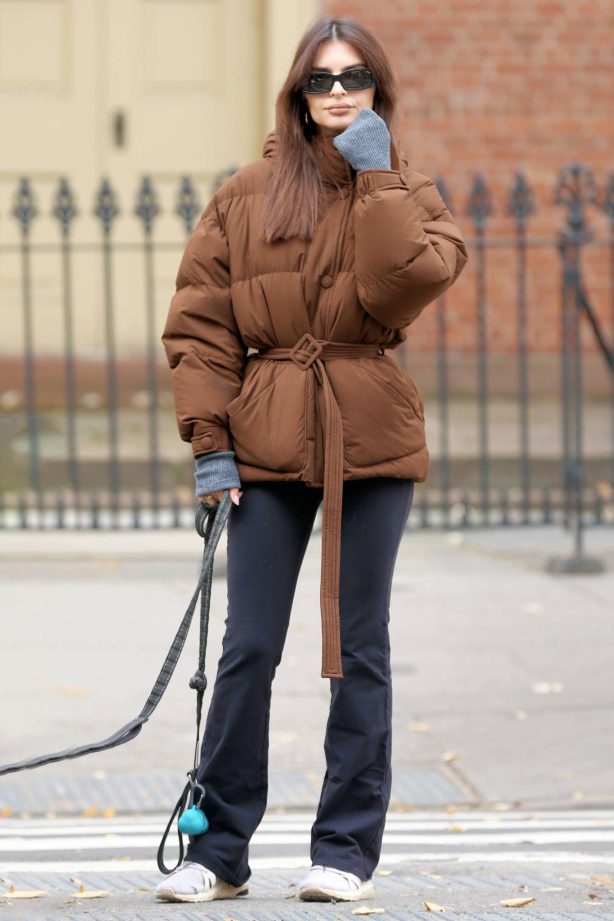 Emily Ratajkowski - Seen with her dog Colombo on a walk in New York City