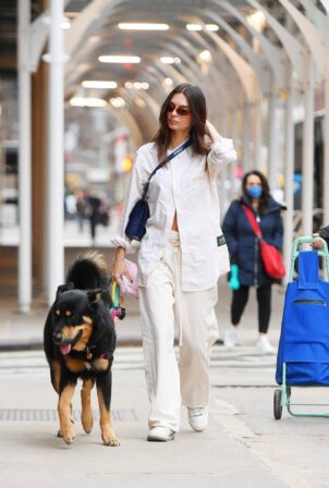 Emily Ratajkowski - Seen with her dog Colombo out in Tribeca