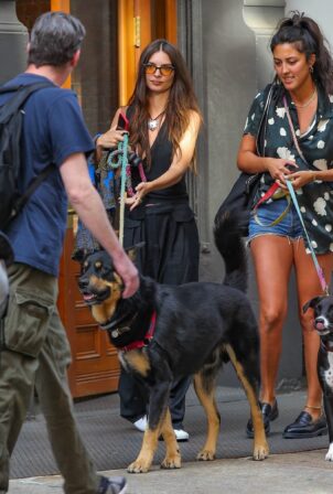 Emily Ratajkowski - Seen with her dog in New York City