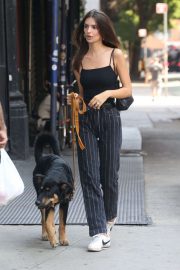 Emily Ratajkowski taking her dog out for a walk in NY