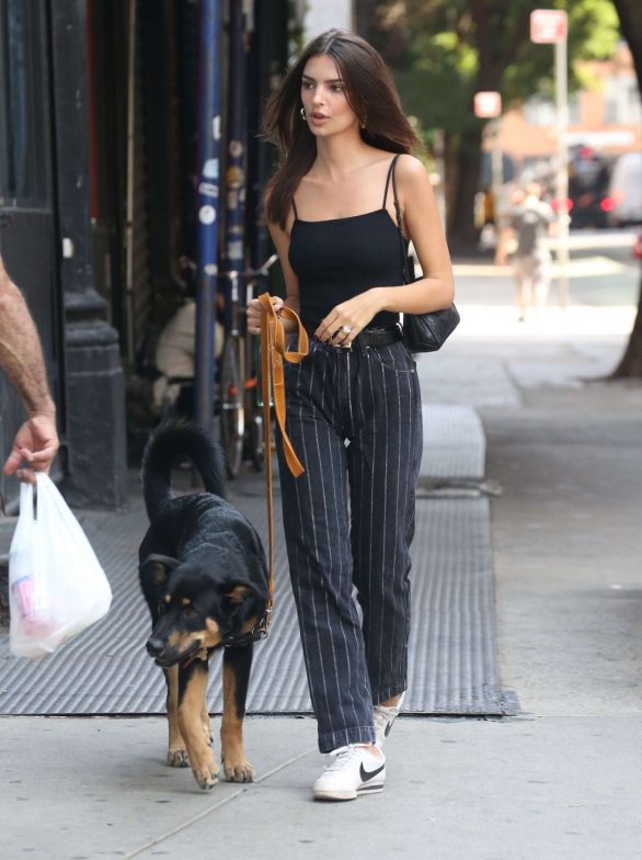 Emily Ratajkowski taking her dog out for a walk in NY