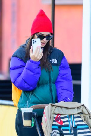 Emily Ratajkowski - Wearing a colorful North Face jacket in NYC